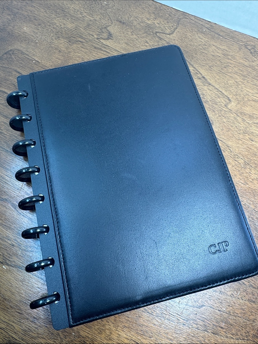 Levenger Circa Junior Black Leather Disc-Bound Planner Binder Cover Monogrammed
